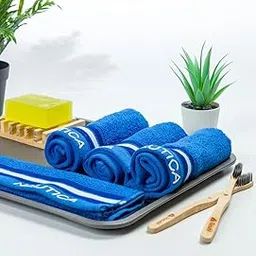 NAUTICA Super Soft Zero Twist 100% Cotton Towel -4pc Face Towel (Vintage Crew Stripe) Solid-Royal blue-500 GSM-picture-25