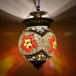 AG APPORVA GLASS Turkish Ceiling lamp Glass Mosaic Round Hanging Lamp for Home Decoration, Multi, Pack of 1-image-39