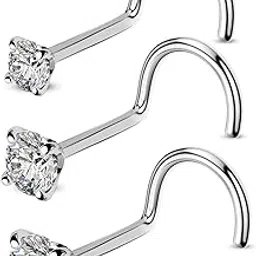 cocharm Titanium Nose Ring G23 Solid Titanium Nose Stud 20G Screw Nose Stud 2mm Clear CZ-picture-23