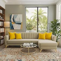 Casaliving Murdock 4 Seater L Shape Convertible Sofa Set for Living Room, 3 Seater & Ottoman Modular Sectional Couch for Small Space (Cream Colour) Fabric-picture-10