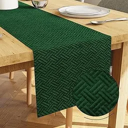 Encasa XO Dining Table Runner for 4 to 6 Seater | Forest Green Quilted Velvet | 32x150 cm | Machine Washable-picture-15