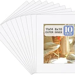Golden State Art, Acid Free, Pack of 10 11x14 White Picture Mats Mattes with White Core Bevel Cut for 8x10 Photo-picture-19