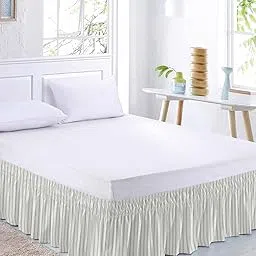 Sage Green Stripes Bed Skirt Queen Size 16 Inch Drop,Boho Minimalist Geometric Vertical Soild Dots Adjustable & Elastic Wrap Around Bed Skirts Pleated Luxury Dust Ruffles for Queen Cal King Base Bed-picture-22