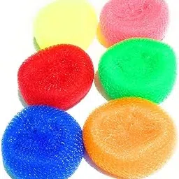 Nylon Round Plastic Scrubber (Set of 6) with Check Duster Cloth Free Multicolour, Medium-picture-25