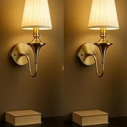 ALDAMIRA LIGHTING DECOR Imperial Grace Vintage Gold Wall Light | Classic Cream Fabric Platted Shade | Wall Sconce with Metal Frame | Decorative Lighting Fixture for Living Room, Bedroom, (Pack of 2)-picture-11