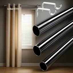 Urban Elite Stainless Steel Curtain Rod | Free!! Pipe Support | Silver & Chrome Finish | Anti-Rust | Sturdy & Durable | SS Pipes for Door, Window, Shower, Home and Office (60 Inches) (1 Pipe, 5 Feet)-image-0