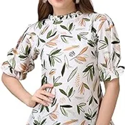 gufrina Women's Rayon Top with Half Sleeves High Round Neck Floral Printed Regular Fit Western Style and Standard Length-picture-49