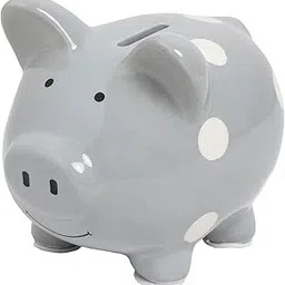 Kate & Milo Mini Ceramic Piggy Bank, Gender Neutral Nursery Décor, Baby Girl and Baby Girl Keepsake Gift, Gray with White Polka Dots-image-31