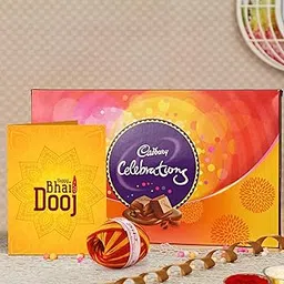 TIED RIBBONS Bhai Dooj Tika Gift Set for Brother with Cadbury Celebrations Chocolate Box Greeting Card Kalawa and Roli Chawal Tikka-image-73