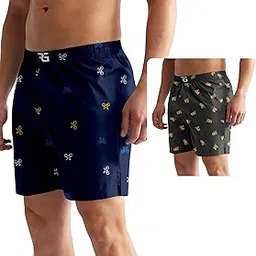 Men's Multicolor Cotton Blend Assorted Boxer Shorts| Regular Fit | Elasticated Waistband | Back Pocket | Mens Boxers|Pack of 2-image-57