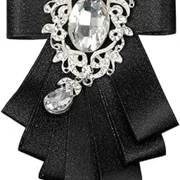 phenovo Men's Bridegroom Bow tie Wedding Party Dance Ribbon Diamand Neckwear Black-picture-53