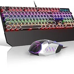 Retro Typewriter Keyboard and Mouse Combo, Cute Black Keyboard with Linear Red Switches, Full Size Wired Mechanical Gaming Keyboard, Cool Light Up Keyboard and Mouse for Gaming,Work,Mac,PC,Windows-picture-39