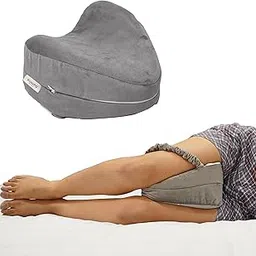 RINIPO Memory Foam Knee Pillow for Sleeping, Leg Pillow for Pregnancy,Back Pain,Side Sleepers,Sciatica and Knee Pain Relief, Knock Knee Pillow for Leg Support with Washable Zipper Cover, Velvet Grey-image-3