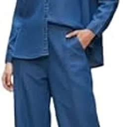 WOMEN COTTON DENIM CO-ORD SET, WITH PEARL DESIGN, COLLAR NECK, AND FRONT SLIT BOTTOM-picture-11