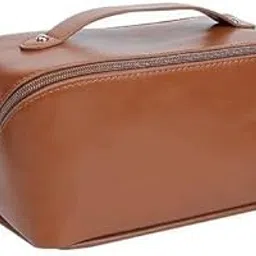 RASHARSH Cosmetic Travel Bag, Women's Makeup Travel Bag Portable Leather Cosmetics Bag, Makeup Storage Bags with Handle and Divider, Wide Opening Cosmetic Organizer, 12cms Large Capacity - Brown-picture-41