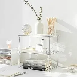 PUNJAN Stackable Shelves for Cabinets & Countertop - Storage Shelf Organizer Stand Racks- Foldable Shelves for Undersink, Kitchen Cabinets, Pantry, Countertops, Clear Plastic/Metal (2)-picture-17