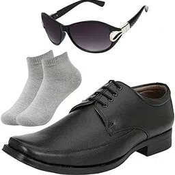 vitoria Fashionable l Men Black Lace Formal Shoes with Light Gray Socks & Women Gaga Black-picture-31