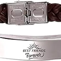Friends Ship Day Gift Best Friend Forever Black Leather Stainless Steel Bracelet for Son Brother Grandson Nephew Guy Friends, Valentines Graduation Christmas Gifts-image-49