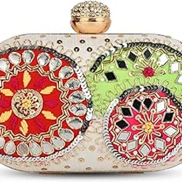 mybwo Women's Handcrafted Embroidered Clutch Purse for Party, Wedding | Stylish Clutch Bag for Girls | Detachable Gold Tone Chain Included-picture-34
