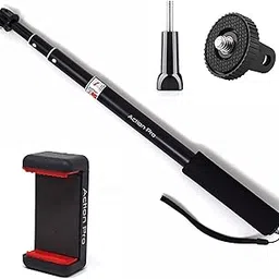 Action Pro Black Extendable Portrait Selfie Handheld Stick Monopod with Adapter, Screw and Phone Holder Compatible with G0Pro-13/12/11/10/9/8/7/6/5/SJCAM/Xiaomi/YI/Eken and Smart Phones-picture-31
