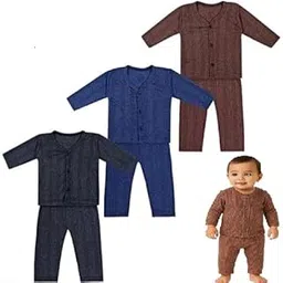 Diamond Craft Thermal Wear Set for Infants, Front Open Top with Bottom, Newborn Winter Wear Keep Warm Baby Boy & Girl Unisex Body Warmer Soft Fabric Pack of 3, (3, Multicolour)-picture-15