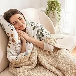 Banjara Style Hub Reversible Luxury Ultrasonic Punch AC Comforter Blanket – Quilted Microfiber Floral Pattern, Breathable All‑Season Blanket for Bedroom, Travel (90x100) (Warm Cream)-picture-59