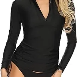 relleciga Women's Black UV Sun Protection Long Sleeve Rashguard Swimsuit Top Size Small-picture-12