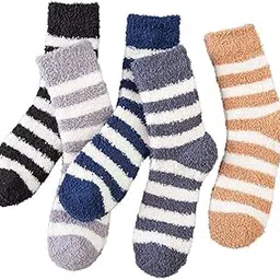 nat Women’s Warm & Cozy Striped Socks – Pack of 5 | Soft Fluffy Fleece Socks | Assorted Colours | Winter Thermal Socks for Ladies-picture-52