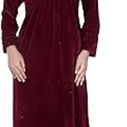 glossia Fashion Solid Embroidered Shaneel Velvet Warm Fabric Women Maxi Woolen Nighty/Night Gown(WNTY-D17-$)-picture-56