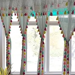 NYSARG Snow White Ruffle Cotton Tassel Curtain, Handcrafted Curtain, Single Piece, 7 FEET, White-picture-15