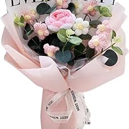 MYADDICTION Crochet Flower Holiday Knitting Flower Bouquet for Birthday Thanksgiving Day Pink Rose-picture-18