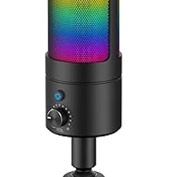 Faunow Microphone, USB Condenser Microphone, PC Microphone, RGB Light, One-Touch Mute, Cardioid Oriented, Plug & Play, Plug & Play, Headphone Connection, Volume Control, Built-in Shock Absorber, Ultra Compact, Voice Chat, YouTube, Live Streaming, Web Conferencing, Game Commentation, Compatible with Windows, MacOS, PS4, PS5, and More-image-79