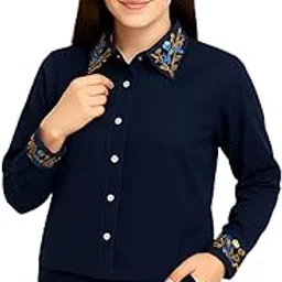 Women's Floral Embroidered Pajama Set, SLUB Cotton Semi Long Sleeve Button-Down Top and Pants, Elegant Cordset in White, Lilac, Black, Navy.-picture-11