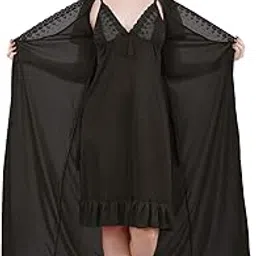 Women's Satin Solid Maxi Length Nighty with Robe (Size - Free Size) (Nightwear Set Pack of 2)-image-9