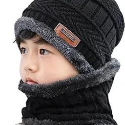 mopslik Warm Winter Unisex Kids 10 to 15 Years Woolen Beanie Cap with Face Cover Face and Neck Warmer (Black) (Pack of 1)-picture-68