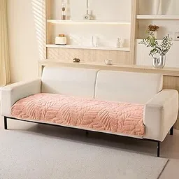 House of Quirk Sofa Cover Mat Leaf Coral Fleece Chenille Fabric Seater Sofa Slipcover Anti-Slip Stretch Seat Pad from Pets Replacement Protector (Two Seater, Peach, 90x120cm)-picture-22