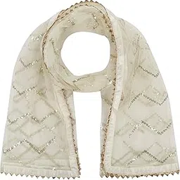 whiteheaven ZikZak Emboridered Sequance Naylon Net Dupatta for Womens & Girls With Lace-picture-26