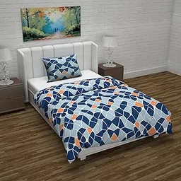 Divine Casa Microfiber Reversible Single Bed AC Duvet Cover with 1 Pillow Cover for Quilt,Comforter,Blanket - Blue & Orange-picture-15