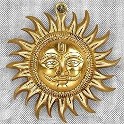UrbanShilp Surya Dev Metal Wall Hanging Sun Face Statue Puja Vastu Figurine Surya for Positivity for Home Enterance and Office Decor, Brass Finish,surya bhagwan wall hanging (Surya face)-picture-58