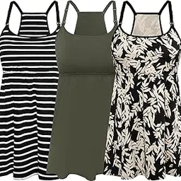 SUIEK Women's Nursing Top Tank Cami Maternity Shirt Sleep Bra for Pregnancy, A-leaf+army Green+white Black Stripe - Fourth Style, M-picture-30