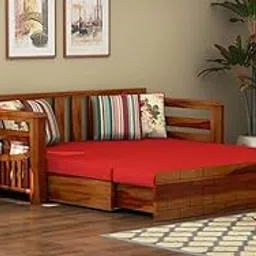 Sofa Cum Bed || Sheesham Wood 3 Seater Sofa Cum Bed for Home || Wooden Sofa Cum Bed for Living Room Furniture || Comfort Dubole Bed Folding with Storage Armrest (3 Seater, Honey Finish)-image-7