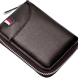 brajin Unisex Genuine Leather Wallet with Zipper | RFID Blocking Card Holder Zipper Wallet (Black Cross)-picture-37