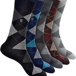 footprints Men's Organic Cotton and Bamboo Odour Control Argyle Formal Socks | Set of 5-picture-36