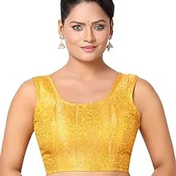 madhu fashion Womens Rich Banaras Brocade Sleeveless Readymade Saree Blouse-picture-15