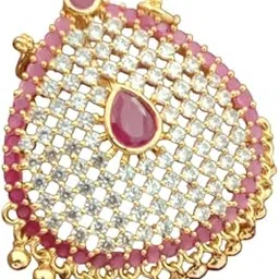 reta Traditional Gold Plated Pear-Shaped Pendant with Ruby and White Stones for Women & Girls-picture-11