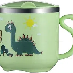 FunBlast Milk Mug for Kids – Cartoon Design BPA Free Mug with Lid for Kids, Stainless Steel 304 Cup/Mug for Kids & Toddlers, Double Wall Vacuum Insulated Cup – 270 ML (Green)-image-81