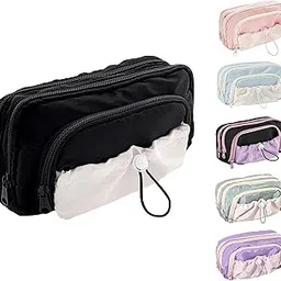 Yindella Pencil Pouch for Girls Large Capacity 5-Layer Woven Fabric Storage Pencil Case with Mesh Compartments and Adjustable Drawstring Pocket Stationery Items for School (Black)-picture-46