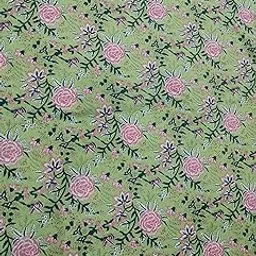 Doraya Pure Cotton Dress Making Fabric Sanganeri Print Jaipuri Hand Block Printed Unstitched Dress Material for Women Blouse/Plazzo,Kurti/Lehenga Piece Womens 43" Inches Width (Green 2, 5 Meter)-picture-36