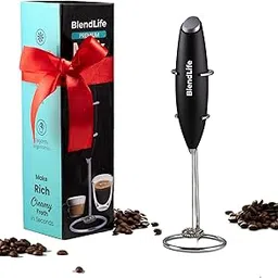 Handheld Milk Frother | Battery-Operated Stainless Steel Mixer with Stand | Perfect for Milk, Coffee, Lattes, Cappuccinos, Frappes, Matcha & Hot Chocolate | Versatile Egg Beater | Black-picture-28