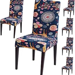 HOKIPO 'Modern Grace' Stretchable Dining Chair Covers Set of 6, Blossom Stag (IN-854-I8*6)-image-15